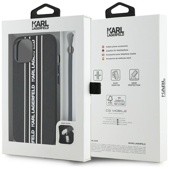 Karl Lagerfeld Saffiano Athleisure Stripes Cord iPhone 15 Case - Pink | Techbox