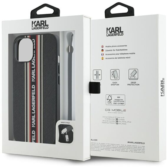 Karl Lagerfeld Saffiano Athleisure Stripes Cord iPhone 15 Case - Red - Uncategorized Cases (2) - Cases - Techbox