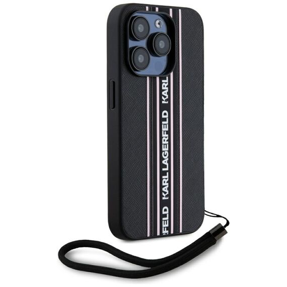 Karl Lagerfeld Saffiano Athleisure Stripes Cord iPhone 15 Pro Max Case - Pink - Uncategorized Cases (2) - Cases - Techbox