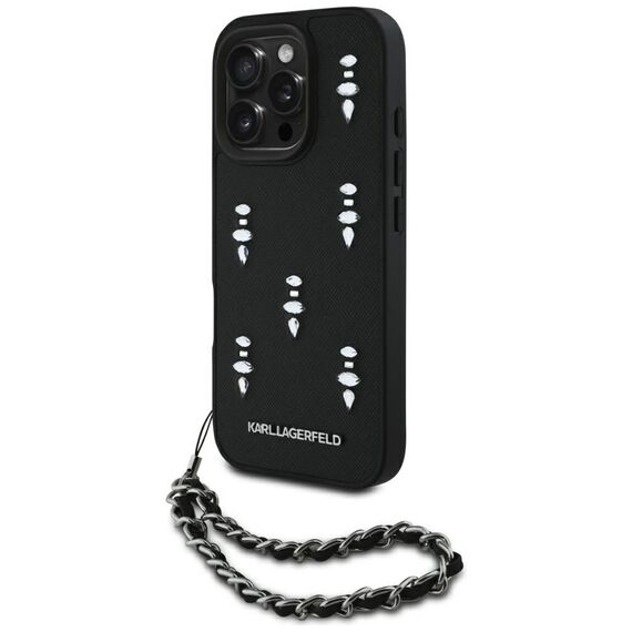 Karl Lagerfeld Saffiano Crystals w/Chain iPhone 16 Pro Case - Black | Techbox