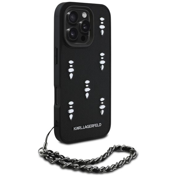 Karl Lagerfeld Saffiano Crystals w/Chain iPhone 16 Pro Case - Black | Techbox