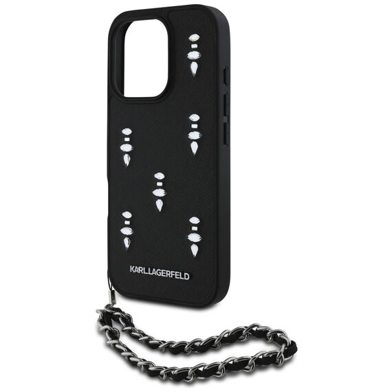 Karl Lagerfeld Saffiano Crystals w/Chain iPhone 16 Pro Case - Black | Techbox