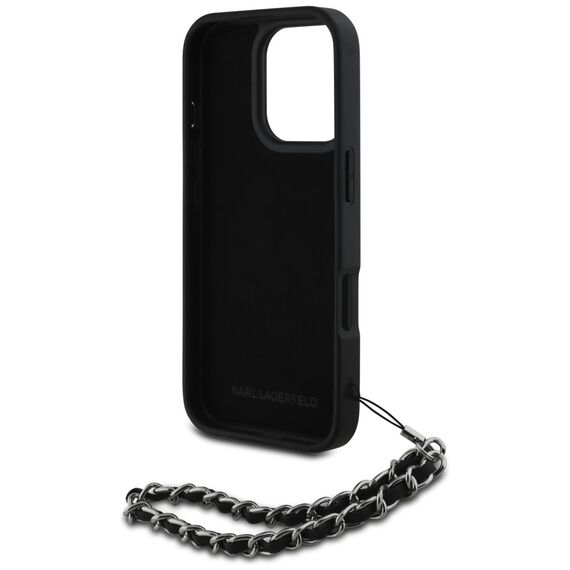 Karl Lagerfeld Saffiano Crystals w/Chain iPhone 16 Pro Case - Black | Techbox