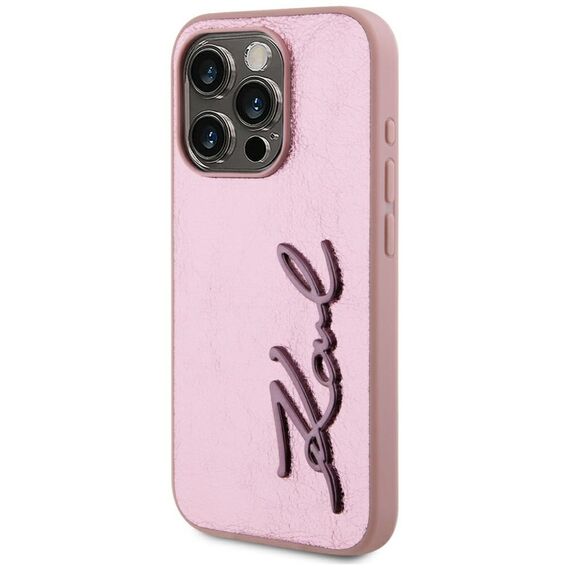 Karl Lagerfeld Wrinkled Metal Signature iPhone 15 Pro Case - Pink - Uncategorized Cases (2) - Cases - Techbox