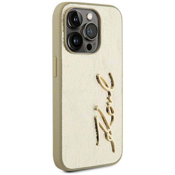 Karl Lagerfeld Wrinkled Metal Signature iPhone 15 Pro Max Case - Gold | Techbox