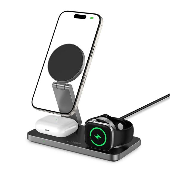 Tech-Protect QI15W-A47 MagSafe 3in1 Inductive Charger + USB-C Cable - Black - Cables & Adapters - Cables & Accessories - Techbox
