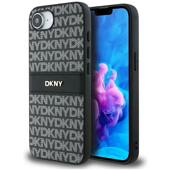 DKNY Repeat Texture Pattern with Tonal Stripe case for iPhone 16e - black | Techbox