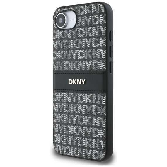DKNY Repeat Texture Pattern with Tonal Stripe case for iPhone 16e - black | Techbox