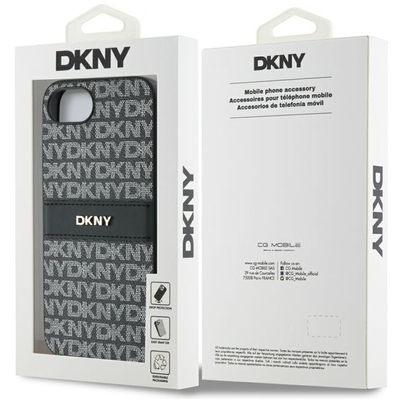 DKNY Repeat Texture Pattern with Tonal Stripe case for iPhone 16e - black | Techbox