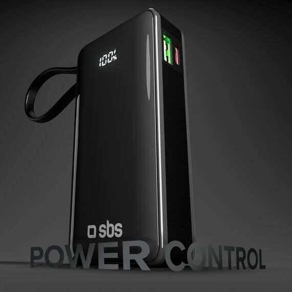 Powerbank SBS 10000 mAh 20W with built-in USB-C cable and digital display - black - Travel Chargers - Smartphone Chargers - Techbox