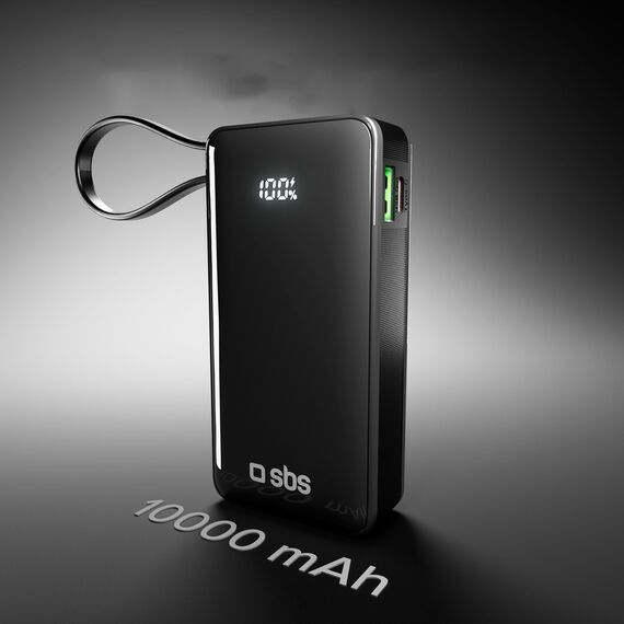 Powerbank SBS 10000 mAh 20W with built-in USB-C cable and digital display - black - Travel Chargers - Smartphone Chargers - Techbox