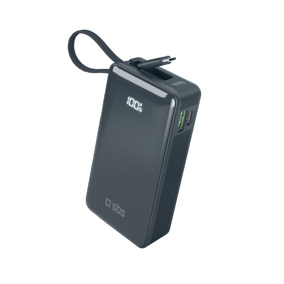 Powerbank SBS 10000 mAh 20W with built-in USB-C cable and digital display - dark gray | Techbox