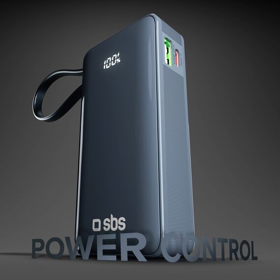 Powerbank SBS 10000 mAh 20W with built-in USB-C cable and digital display - dark gray | Techbox