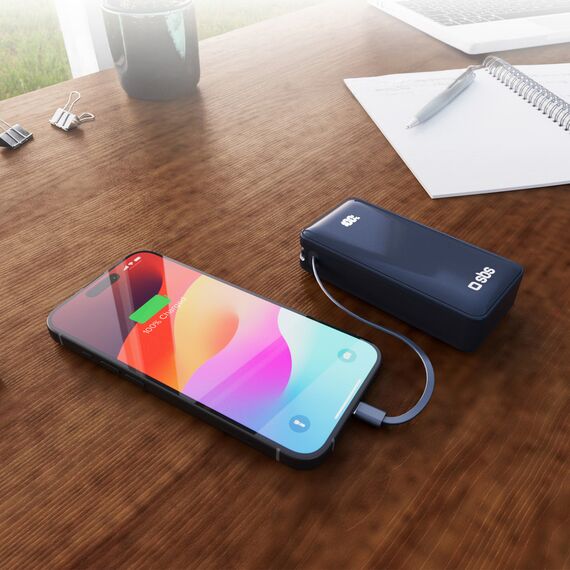 Powerbank SBS 10000 mAh 20W with built-in USB-C cable and digital display - dark gray | Techbox