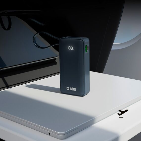 Powerbank SBS 10000 mAh 20W with built-in USB-C cable and digital display - dark gray | Techbox
