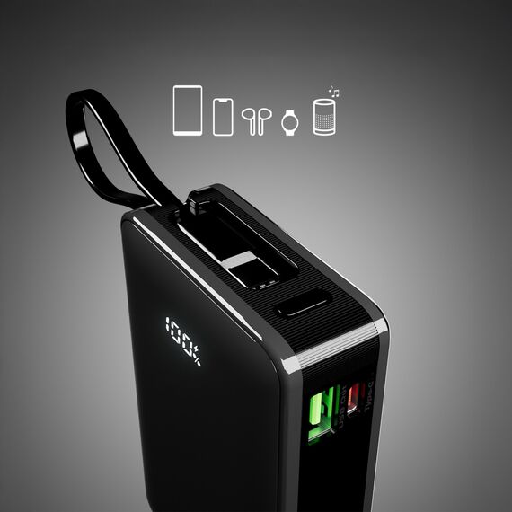 Powerbank SBS 20000 mAh 20W with built-in USB-C cable and digital display - black - Travel Chargers - Smartphone Chargers - Techbox