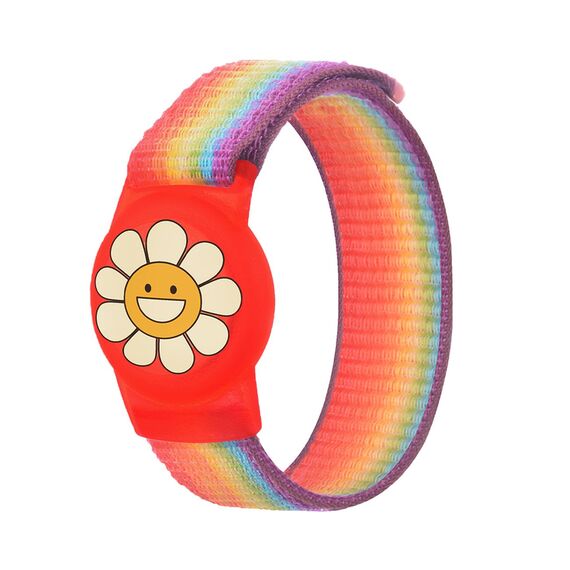 Apple AirTag Kids Nylon Wrist Strap Case - with Flower and Rainbow Stripe | Techbox