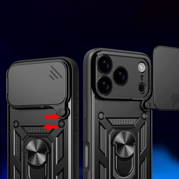 Hybrid Armor Camshield iPhone 17 Pro Case with Stand and Camera Cover - Black | Techbox