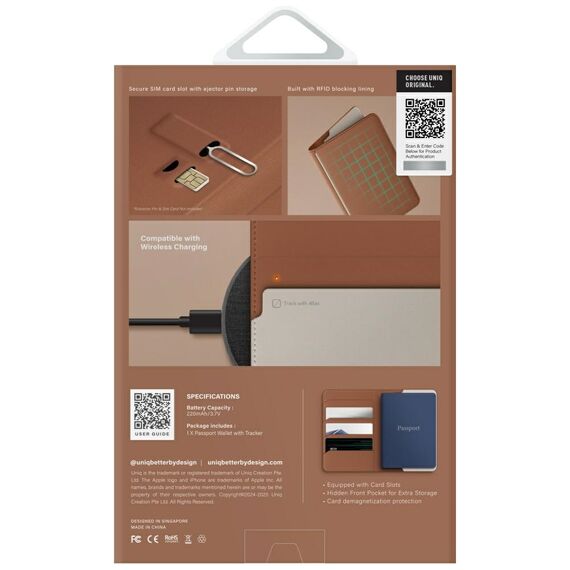 Uniq Belmont Passport Case with Apple Find My RFID Blocking Caramel Beige
