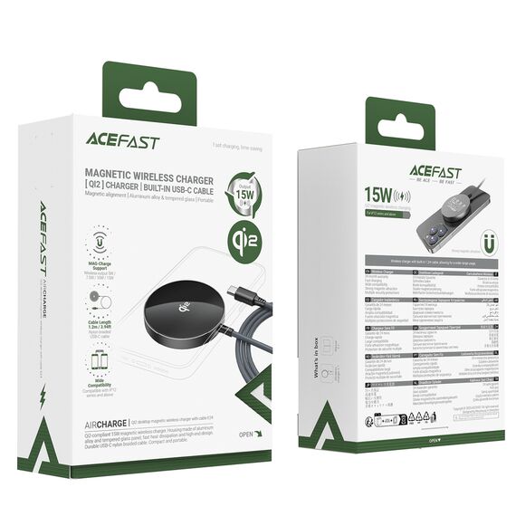 Acefast E24 Qi2 15W Magnetic Inductive Charger with 1.2m USB-C Cable - Black - Powerbanks - Smartphone Chargers - Techbox