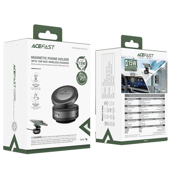 Acefast E29 Magnetic Holder with Wireless Charger with Suction Cup for Dashboard/Windshield - Black | Techbox