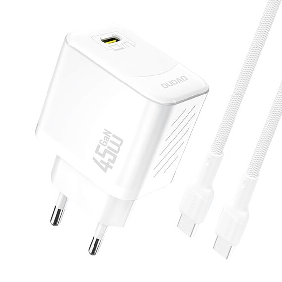 Dudao A28C 45W GaN Wall Charger + USB-C Cable - White | Techbox