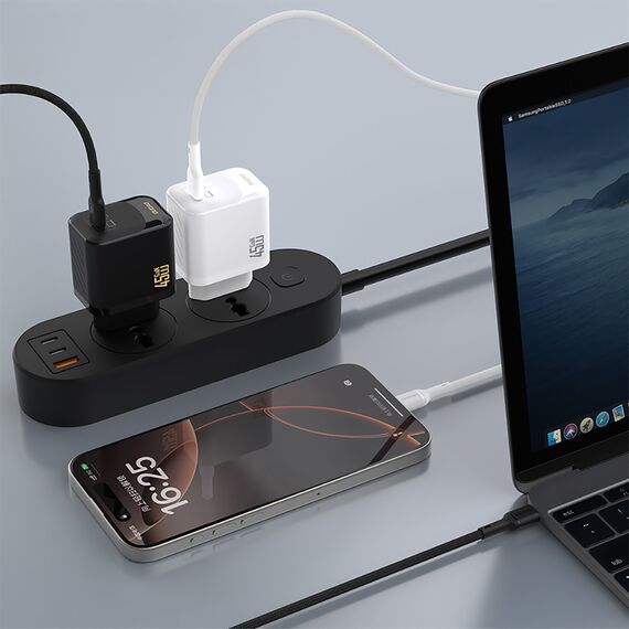 Dudao A28C 45W GaN Wall Charger + USB-C Cable - White | Techbox