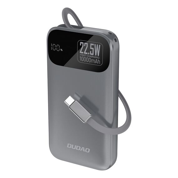 Dudao K31 10000 mAh 22.5W PD Powerbank with Built-in Cable - Gray - Travel Chargers - Smartphone Chargers - Techbox