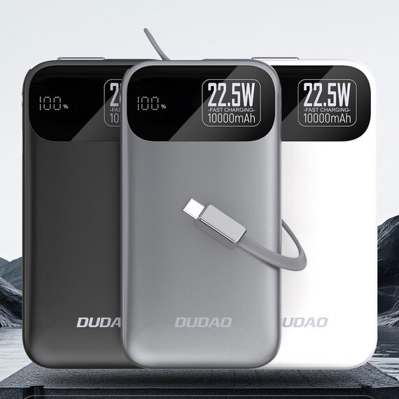 Dudao K31 10000 mAh 22.5W PD Powerbank with Built-in Cable - Gray - Travel Chargers - Smartphone Chargers - Techbox