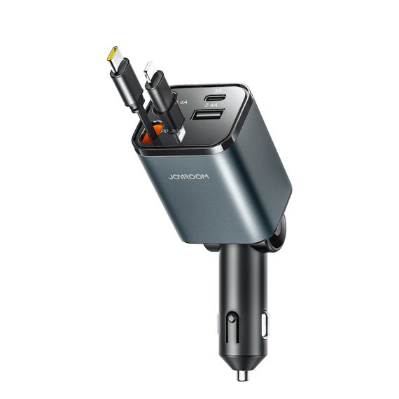 Joyroom JR-CCL05 30W 4-in-1 Car Charger with 2 Built-in Retractable Cables - Dark Gray | Techbox