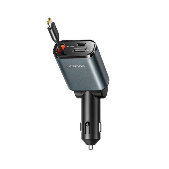Joyroom JR-CCL07 3-in-1 Car Charger with Built-in Retractable Cable - Dark Gray | Techbox