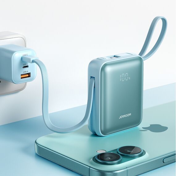 Joyroom JR-PBF27 22.5W 10000mAh Powerbank with Two Built-in Cables - Blue - Travel Chargers - Smartphone Chargers - Techbox