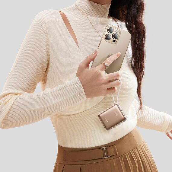 Joyroom JR-PBF27 22.5W 10000mAh Powerbank with Two Built-in Cables - Gold - Travel Chargers - Smartphone Chargers - Techbox