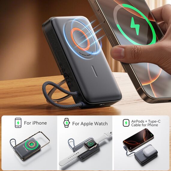 Joyroom JR-PBM02 Powerbank 22.5W 10000mAh 3in1 Magnetic Inductive Compatible with MagSafe with Built-in Cable - Black - Travel Chargers - Smartphone Chargers - Techbox