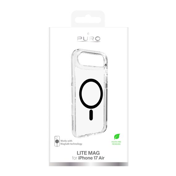 Puro Lite Mag TPU+PC Case Compatible with MagSafe for iPhone 17 Air - Transparent with Black Ring | Techbox