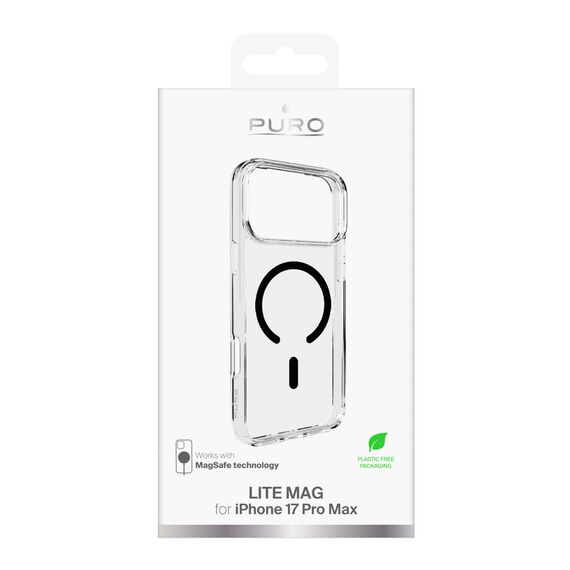 Puro Lite Mag TPU+PC Case Compatible with MagSafe for iPhone 17 Pro Max - Transparent with Black Ring | Techbox