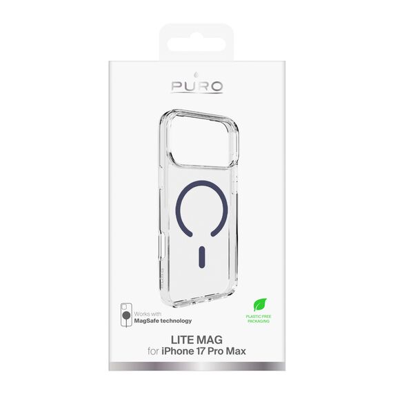 Puro Lite Mag TPU+PC Case Compatible with MagSafe for iPhone 17 Pro Max - Transparent with Blue Ring | Techbox