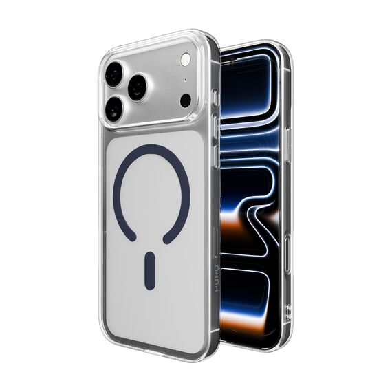 Puro Lite Mag TPU+PC Case Compatible with MagSafe for iPhone 17 Pro Max - Transparent with Blue Ring | Techbox