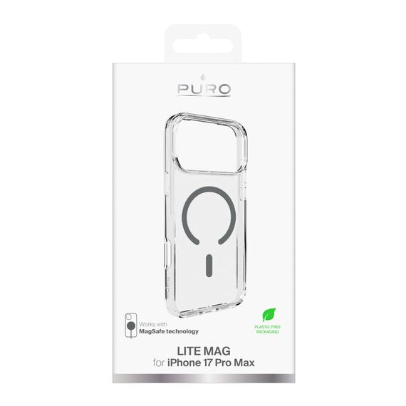 Puro Lite Mag TPU+PC Case Compatible with MagSafe for iPhone 17 Pro Max - Transparent with Gray Ring | Techbox