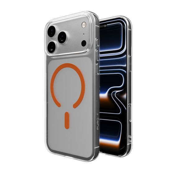 Puro Lite Mag TPU+PC Case Compatible with MagSafe for iPhone 17 Pro Max - Transparent with Orange Ring | Techbox
