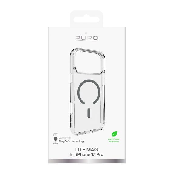 Puro Lite Mag TPU+PC Case Compatible with MagSafe for iPhone 17 Pro - Transparent with Gray Ring - Apple Cases - Cases - Techbox