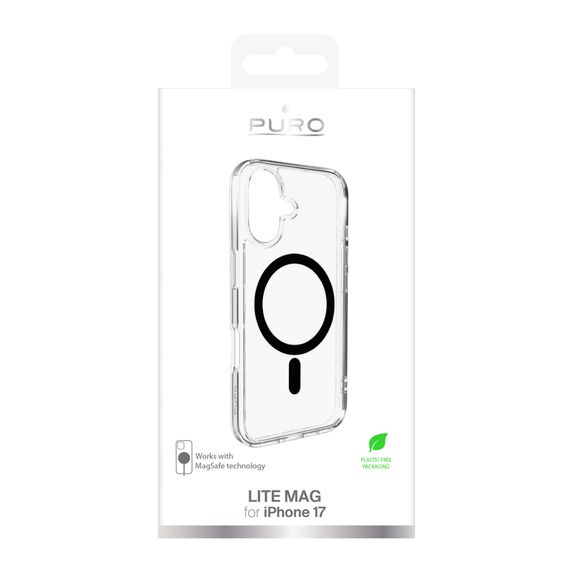 Puro Lite Mag TPU+PC Case Compatible with MagSafe for iPhone 17 - Transparent with Black Ring | Techbox