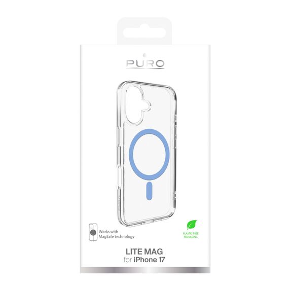 Puro Lite Mag TPU+PC Case Compatible with MagSafe for iPhone 17 - Transparent with Blue Ring | Techbox