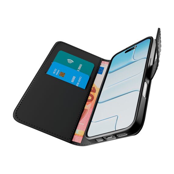 Puro Wallet Stand Case for iPhone 17 Air made of eco-leather, with a flap, wallet and stand function - black - Apple Cases - Cases - Techbox