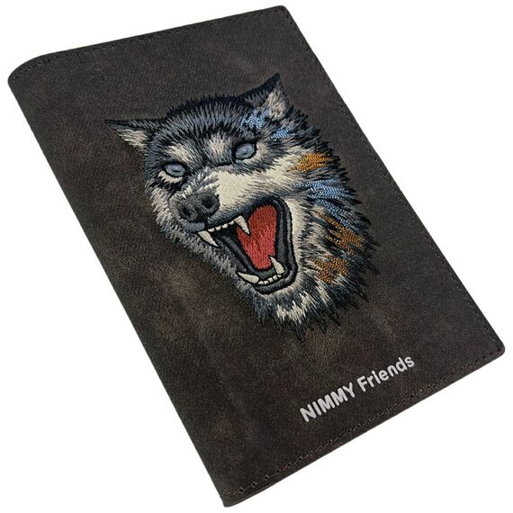 Nimmy Raptor Wolf Passport/Wallet Case - Brown