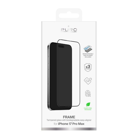 Puro Frame Tempered Glass for iPhone 17 Pro Max with Applicator and Black Frame | Techbox