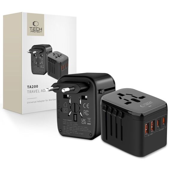 Tech-Protect TA200 EU / UK / US / AU adapter - black - Cables & Adapters - Cables & Accessories - Techbox