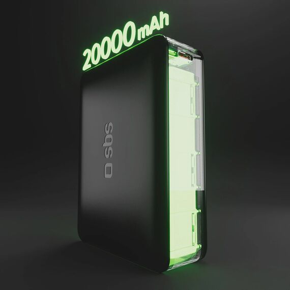 Powerbank SBS 20000mAh 65W PD AFC USB-C USB-A for laptop, tablet, smartphone - black | Techbox