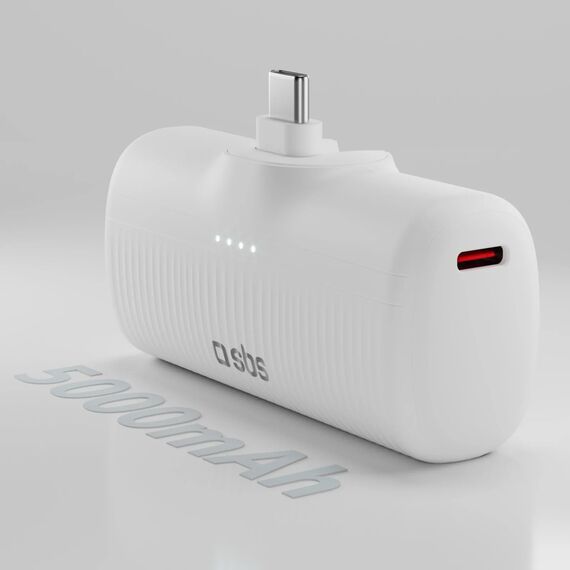 SBS EcoPower 5000 mAh 10W Powerbank with Built-in USB-C Port - White - Travel Chargers - Smartphone Chargers - Techbox