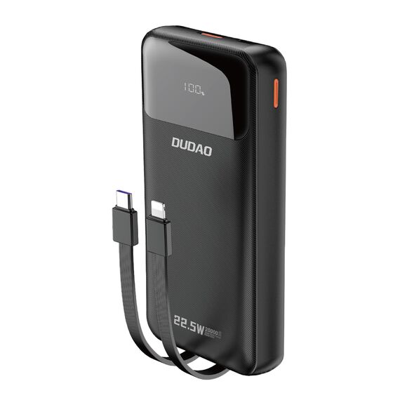 Dudao K15Pro Power Bank 20000mAh 22.5W PD USB-C / USB-A / Built-in Lightning and USB-C Cables - Black | Techbox
